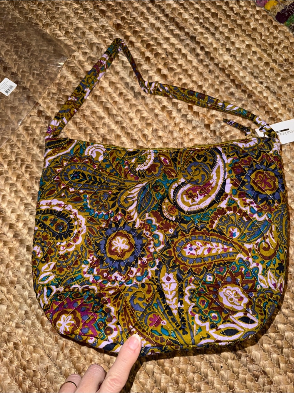 Vera Bradley Olive Green Paisley Shoulder Bag with Pink & Teal Accents - Picture 4 of 7